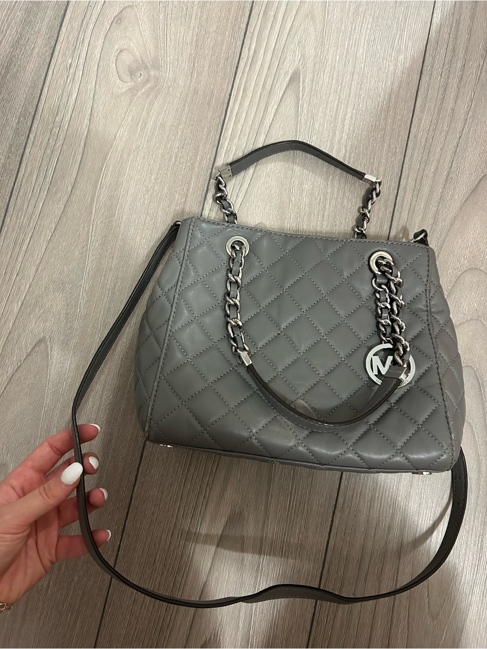 Michael Kors Quilted Gray Chain-Handle Shoulder Bag